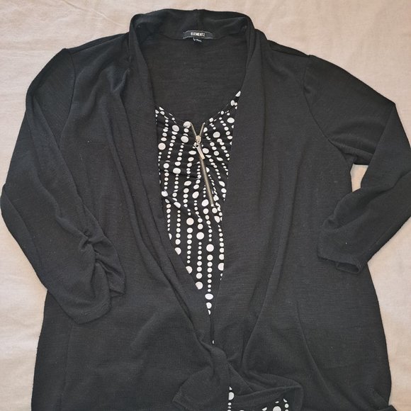 Elementz Layered-Look Blouse Cardigan Neutral Size Large - Picture 2 of 7